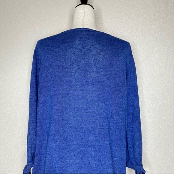 Talbots 100% Linen Split Crewneck Sleeves Tie Sweater - Picture 10 of 13